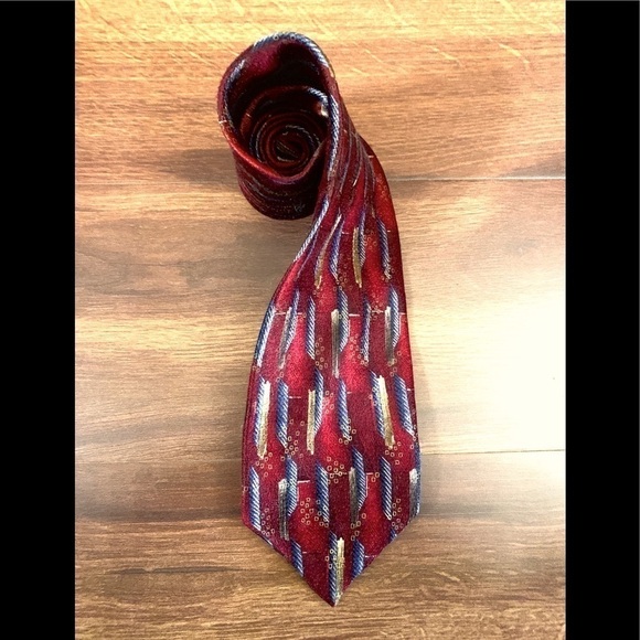 🍁SALE🍁JULIA VALENTINO Vintage Red/Burgundy Silk Necktie - Picture 1 of 8